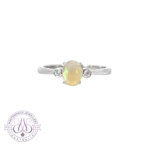 Sterling Silver Crystal Opal with cubic zirconias ring