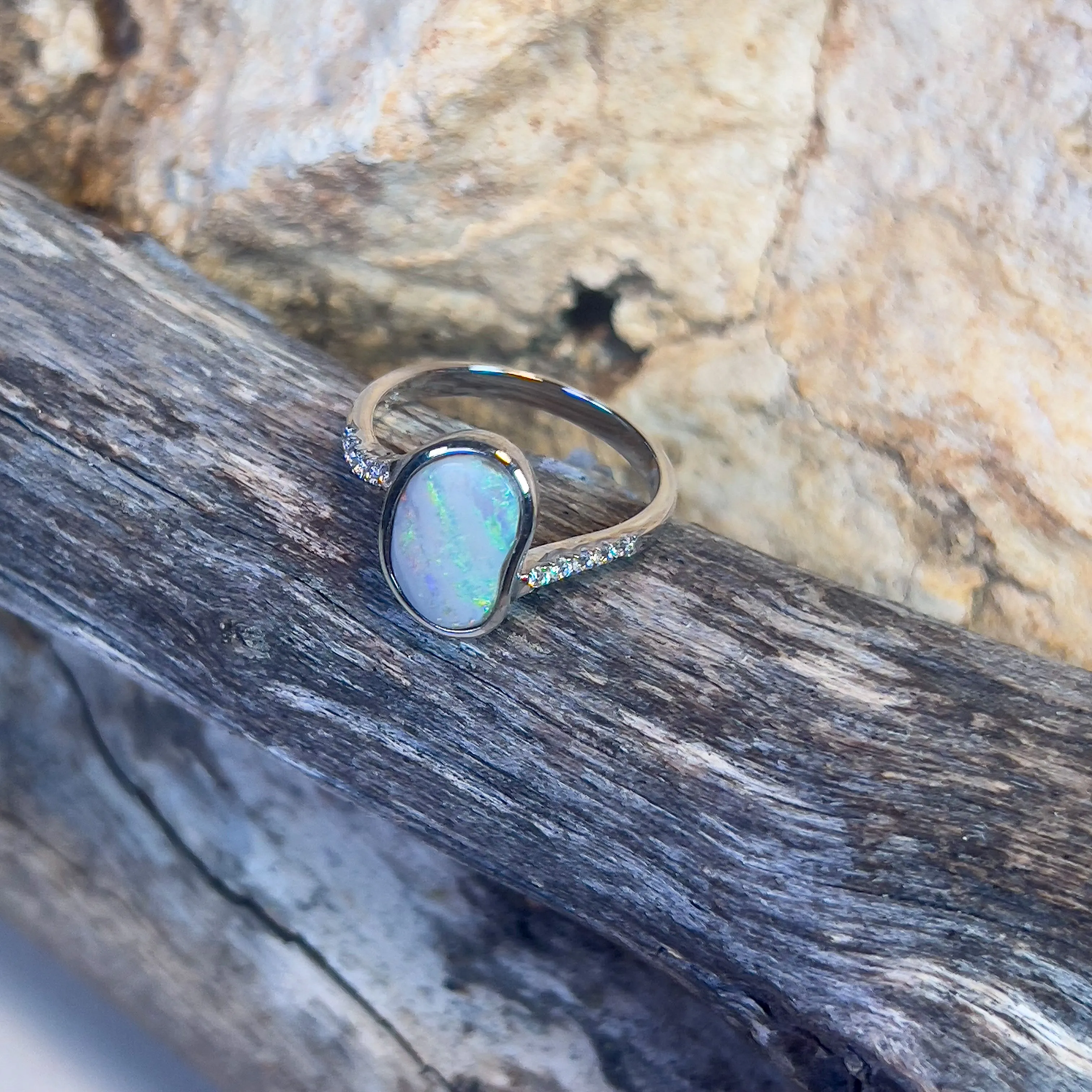 Sterling Silver freeform light opal 1.02ct ring