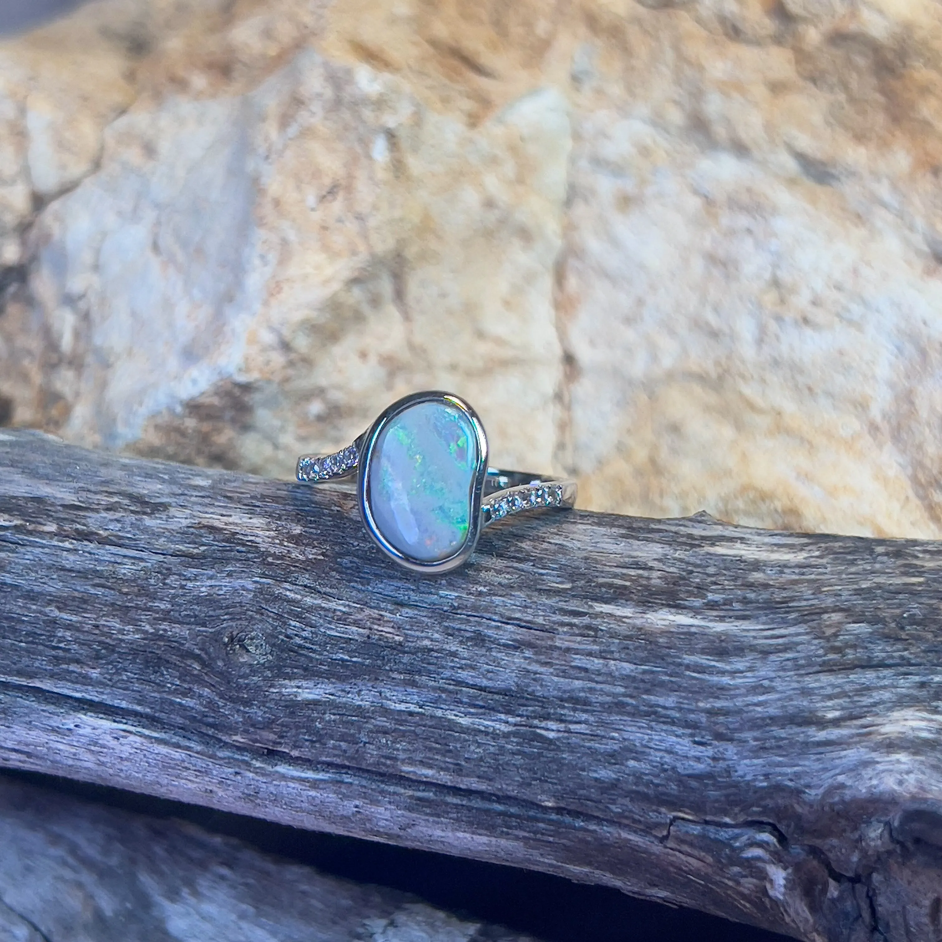 Sterling Silver freeform light opal 1.02ct ring