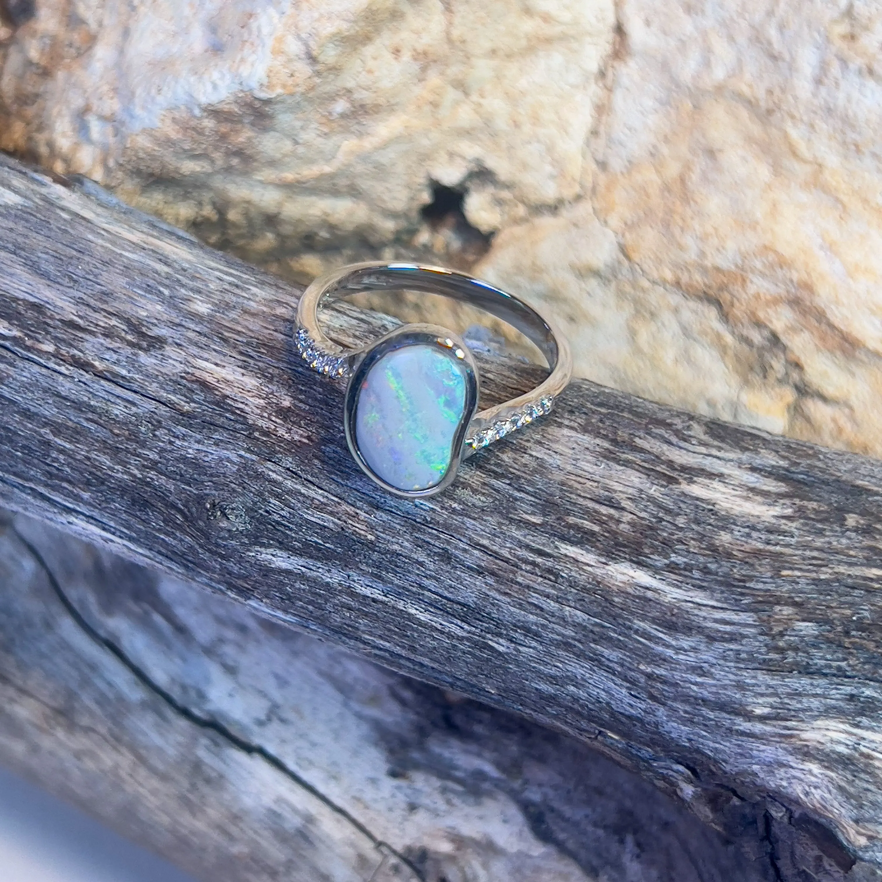 Sterling Silver freeform light opal 1.02ct ring