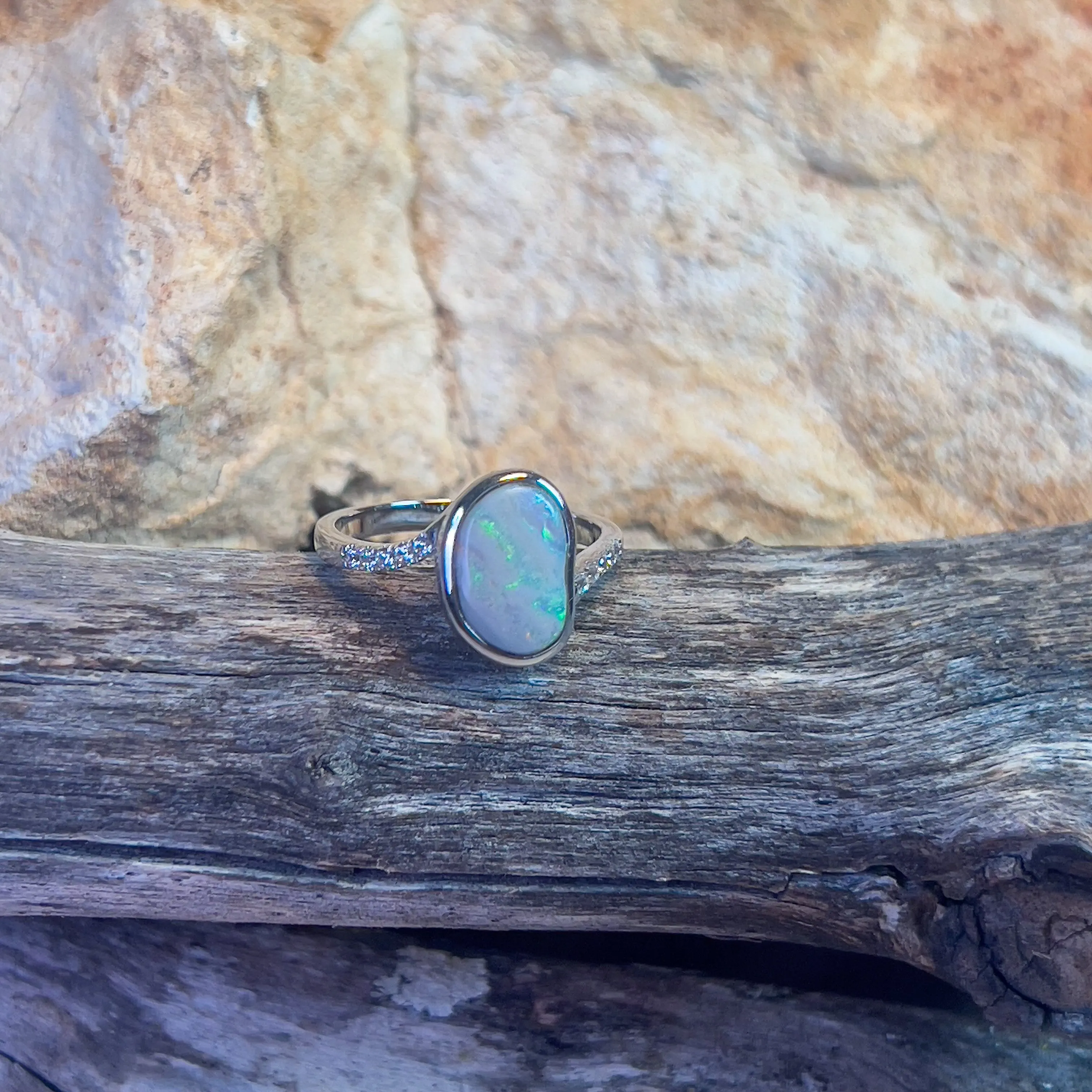 Sterling Silver freeform light opal 1.02ct ring