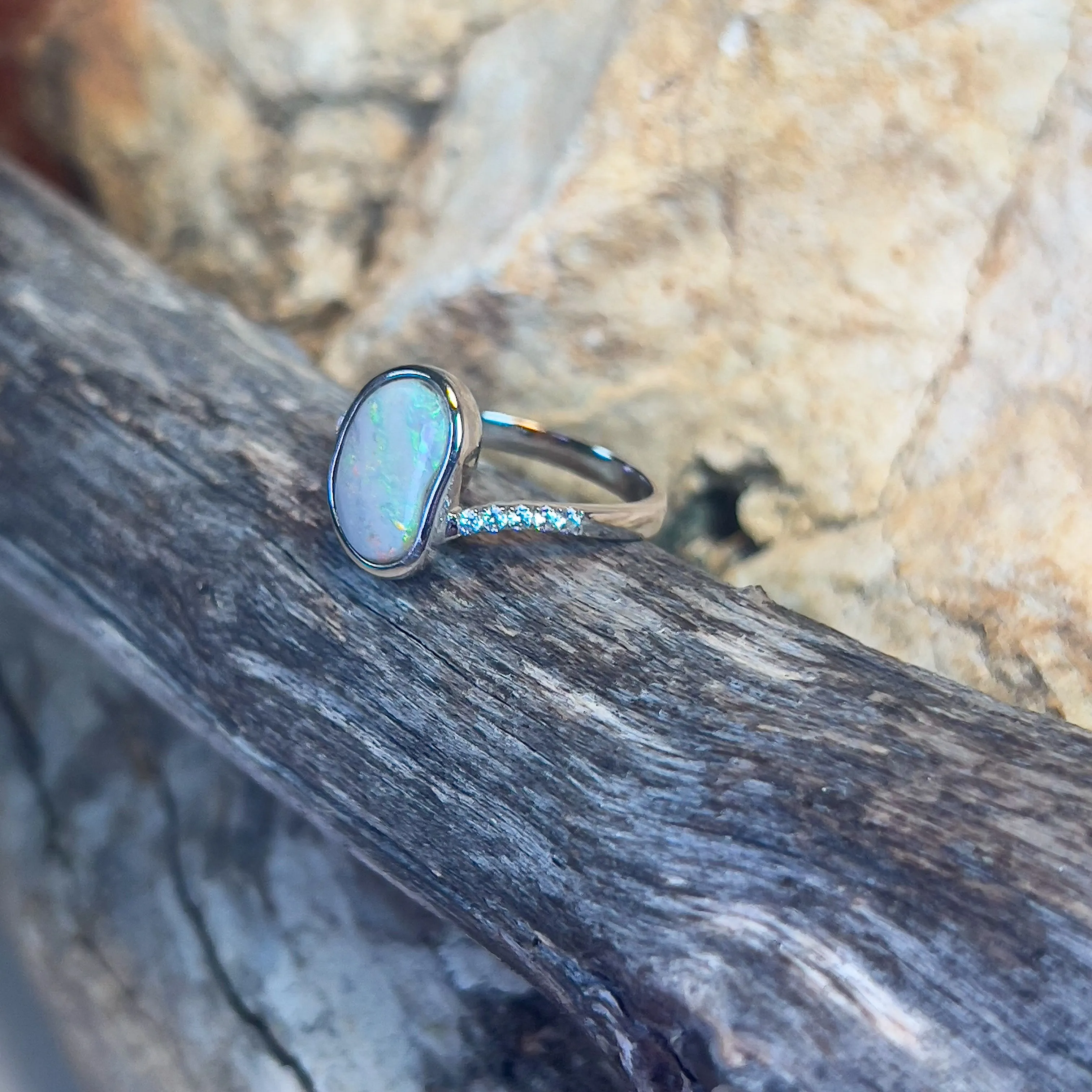 Sterling Silver freeform light opal 1.02ct ring