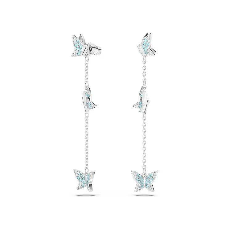 Swarovski Lilia Butterfly Necklace, Earrings, and Bracelet Crystal Jewelry Collection Women's Blue Crystals in a Rhodium Tone Finished Setting Earrings - 5662182