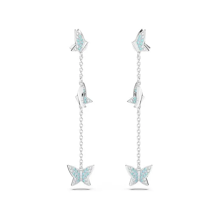 Swarovski Lilia Butterfly Necklace, Earrings, and Bracelet Crystal Jewelry Collection Women's Blue Crystals in a Rhodium Tone Finished Setting Earrings - 5662182