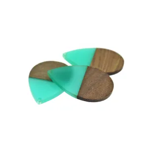 Teardrop Natural Wood and Aqua Resin Charm 49mm - WP078