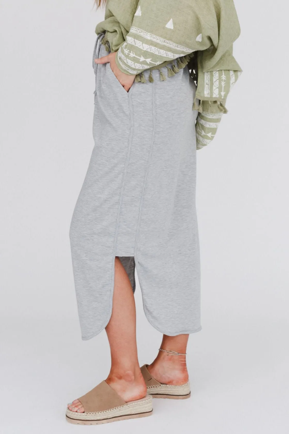 The Nest So Comfy Drawstring Maxi Skirt - Heather Gray