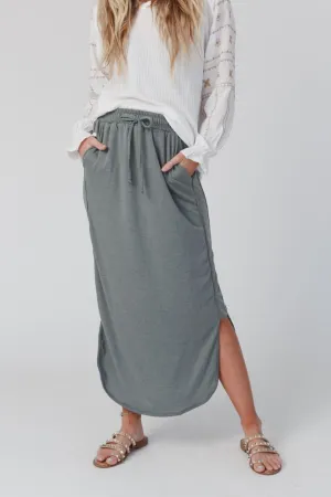 The Nest So Comfy Drawstring Maxi Skirt - Light Olive