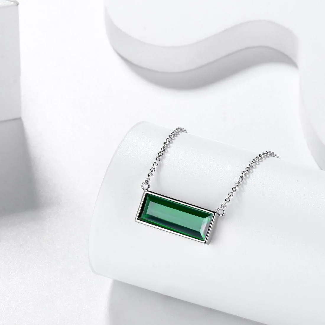 Tokyo Mart Bar Birthstone May Emerald Necklace Women Girls Jewelry Birthday Gift Sterling Silver