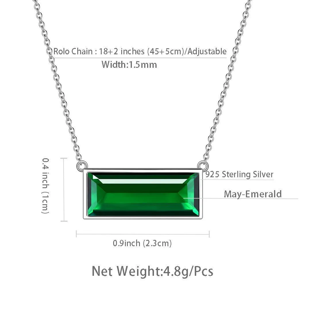 Tokyo Mart Bar Birthstone May Emerald Necklace Women Girls Jewelry Birthday Gift Sterling Silver