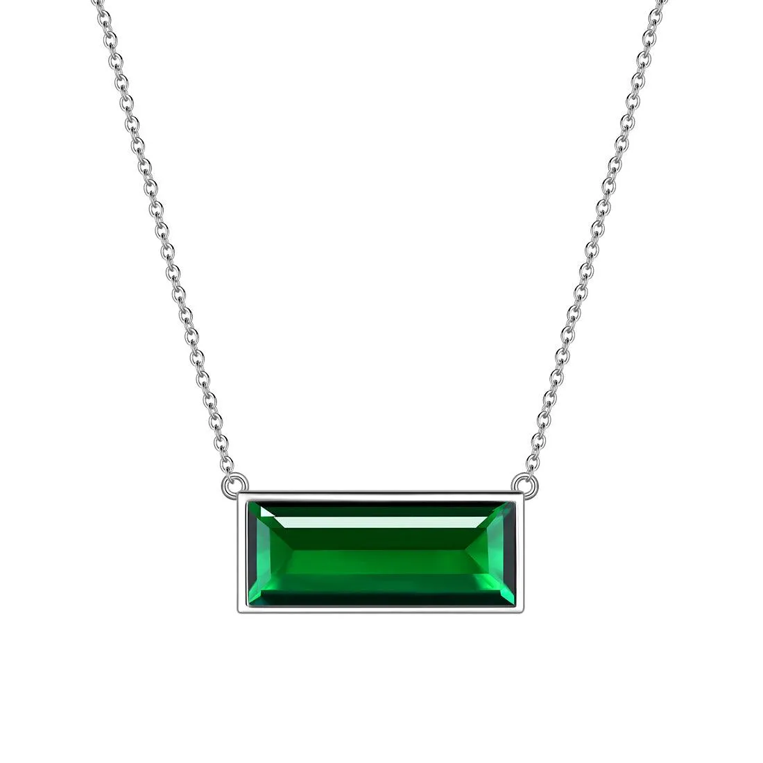 Tokyo Mart Bar Birthstone May Emerald Necklace Women Girls Jewelry Birthday Gift Sterling Silver