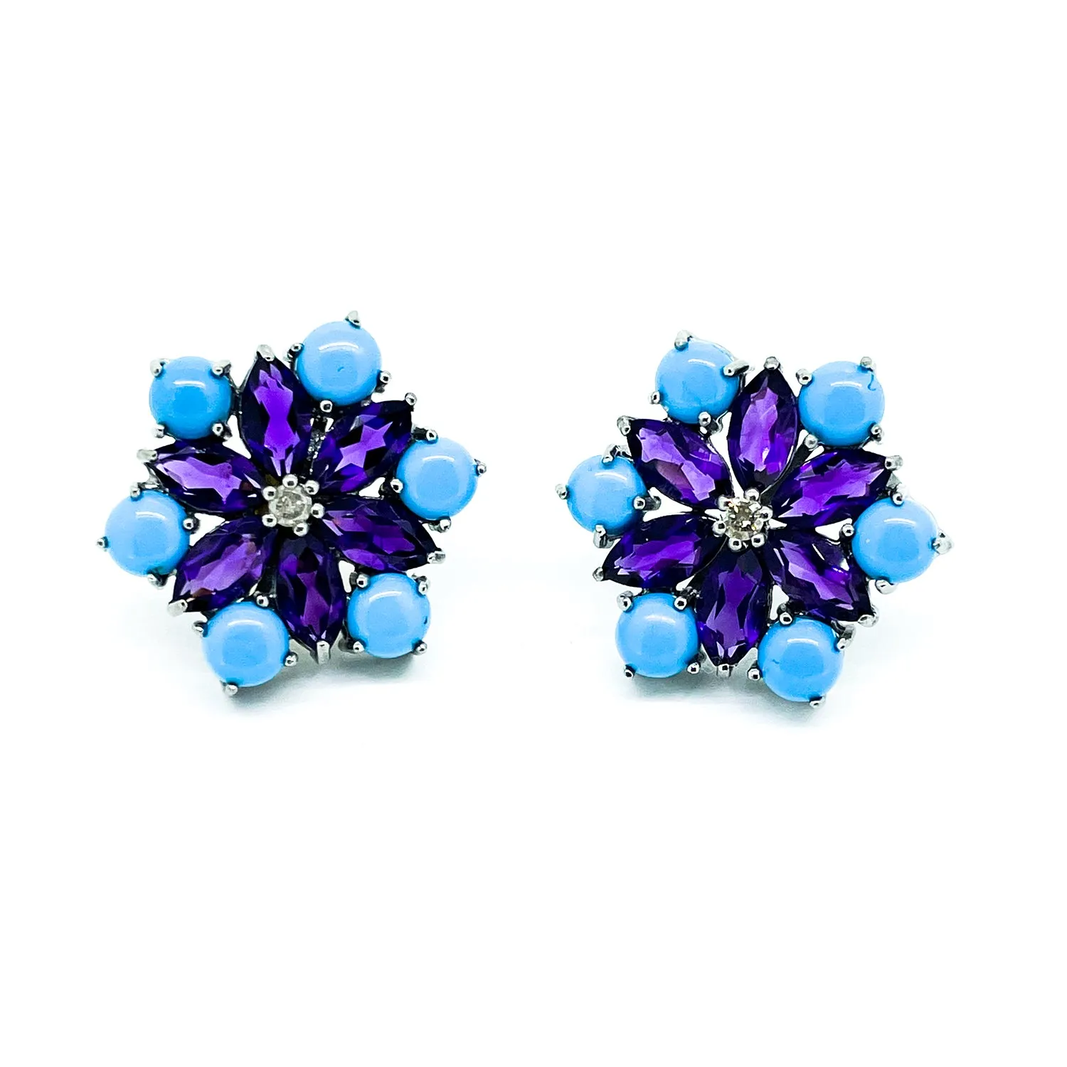 Turquoise , amethyst and diamond Earrings