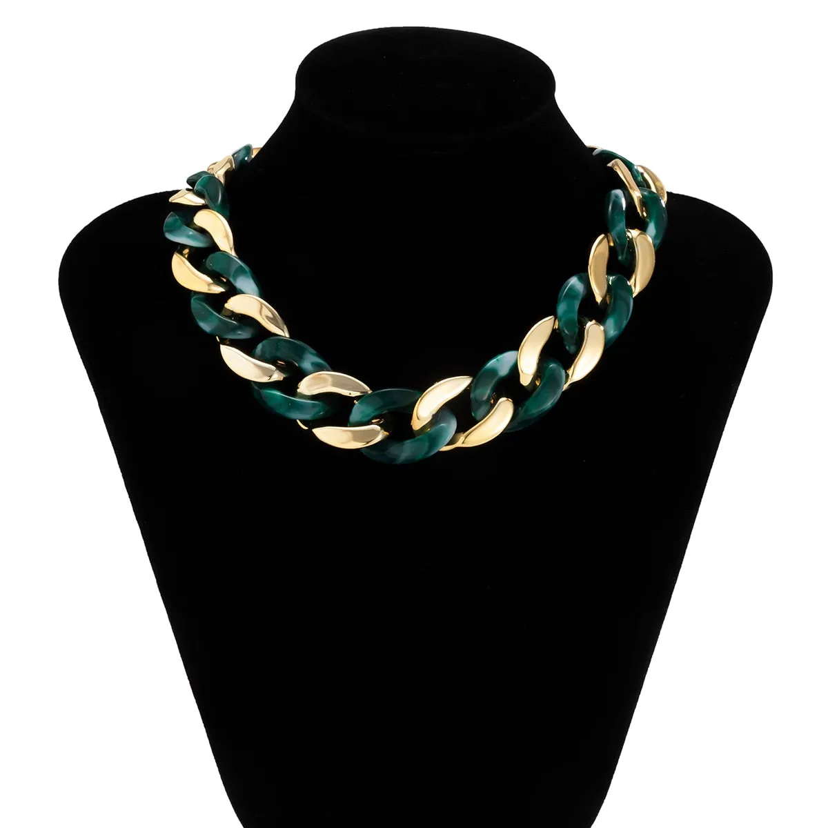 Unisex Gold Tone Resin Chunky Gold Chain Necklace