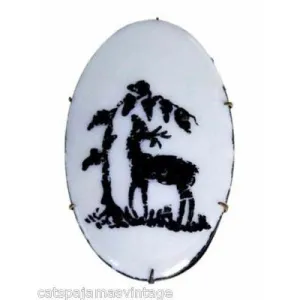 Victorian Lusterware Deer Silhouette Brooch Large Black & White