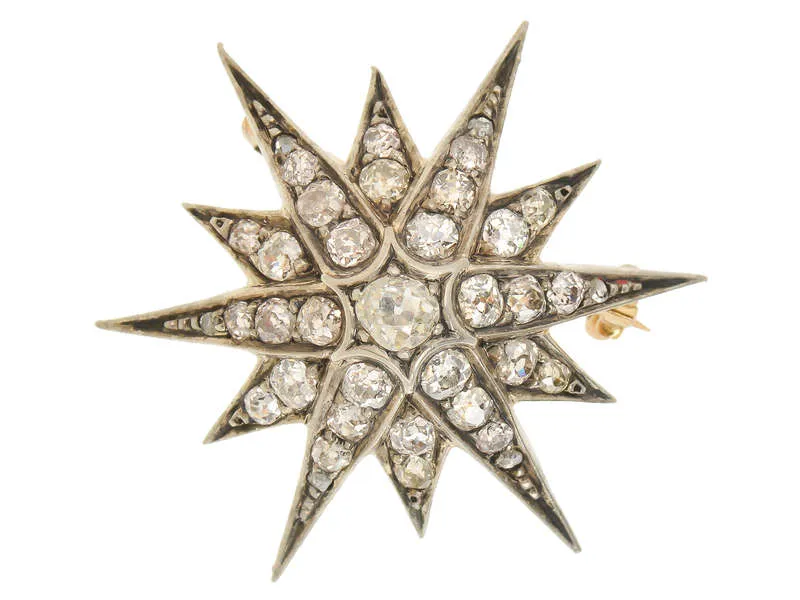 Victorian Rays - Diamond Star Brooch Pendant 2.6 Carats