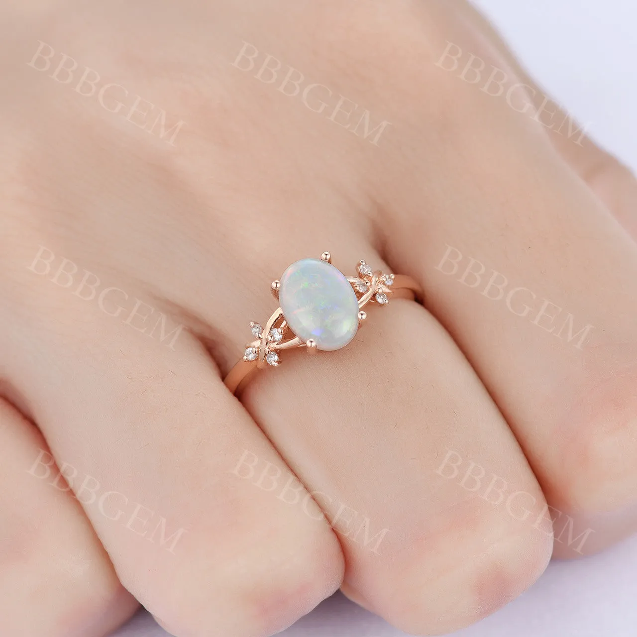 Vintage 1.5CT Oval Australian Opal Engagement Ring Diamond Vine Wedding Band