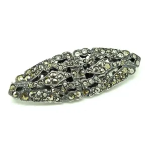 Vintage 1930s Sterling Silver Marcasite Dress Clip Brooch