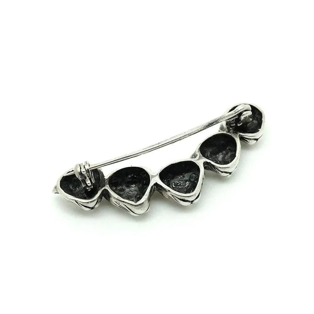 Vintage 1970s Silver Five Cat Head Crescent Brooch