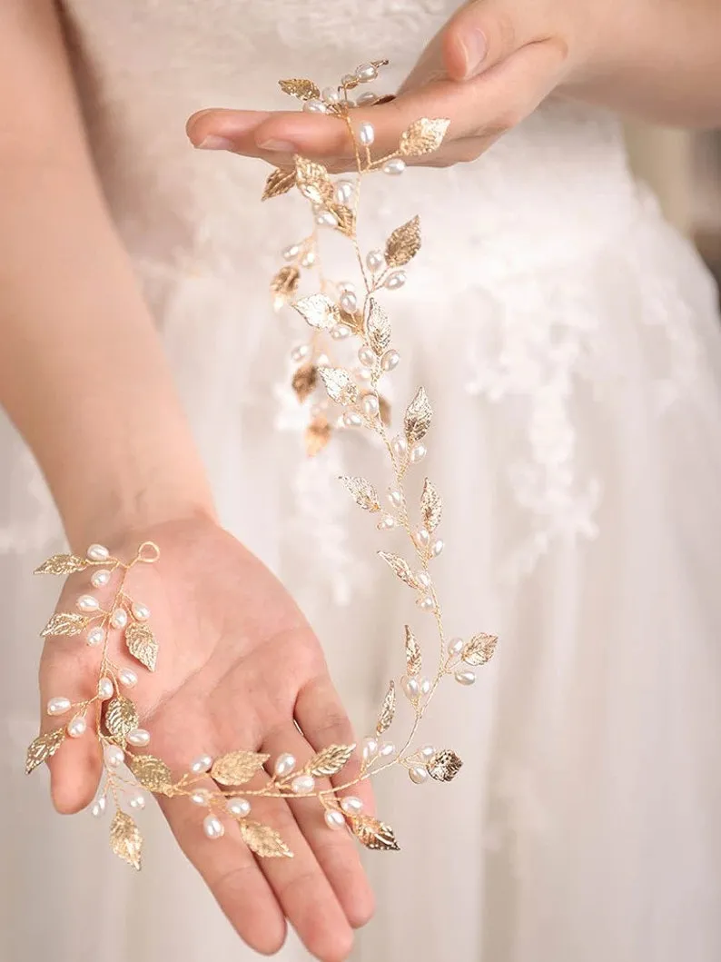 Vintage Leaves l Floral Bridal Headband l Bohemian Headpiece l Hair Vine HP-023