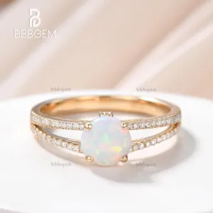 Vintage Opal Engagement Ring Split Shank Round Cut Opal Wedding Ring Rose Gold