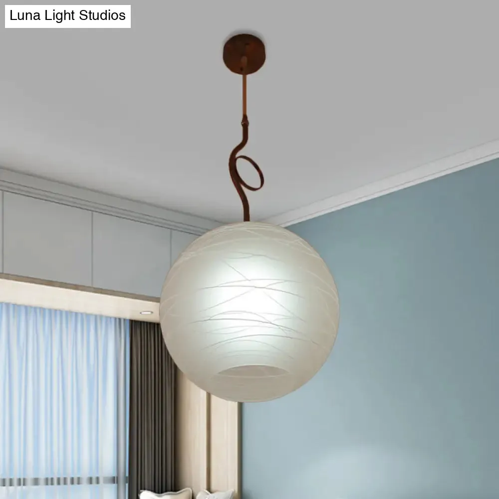 White Glass Ceiling Pendant Lamp - Modern Global Hanging Light Kit with 1 Bulb for Bedroom