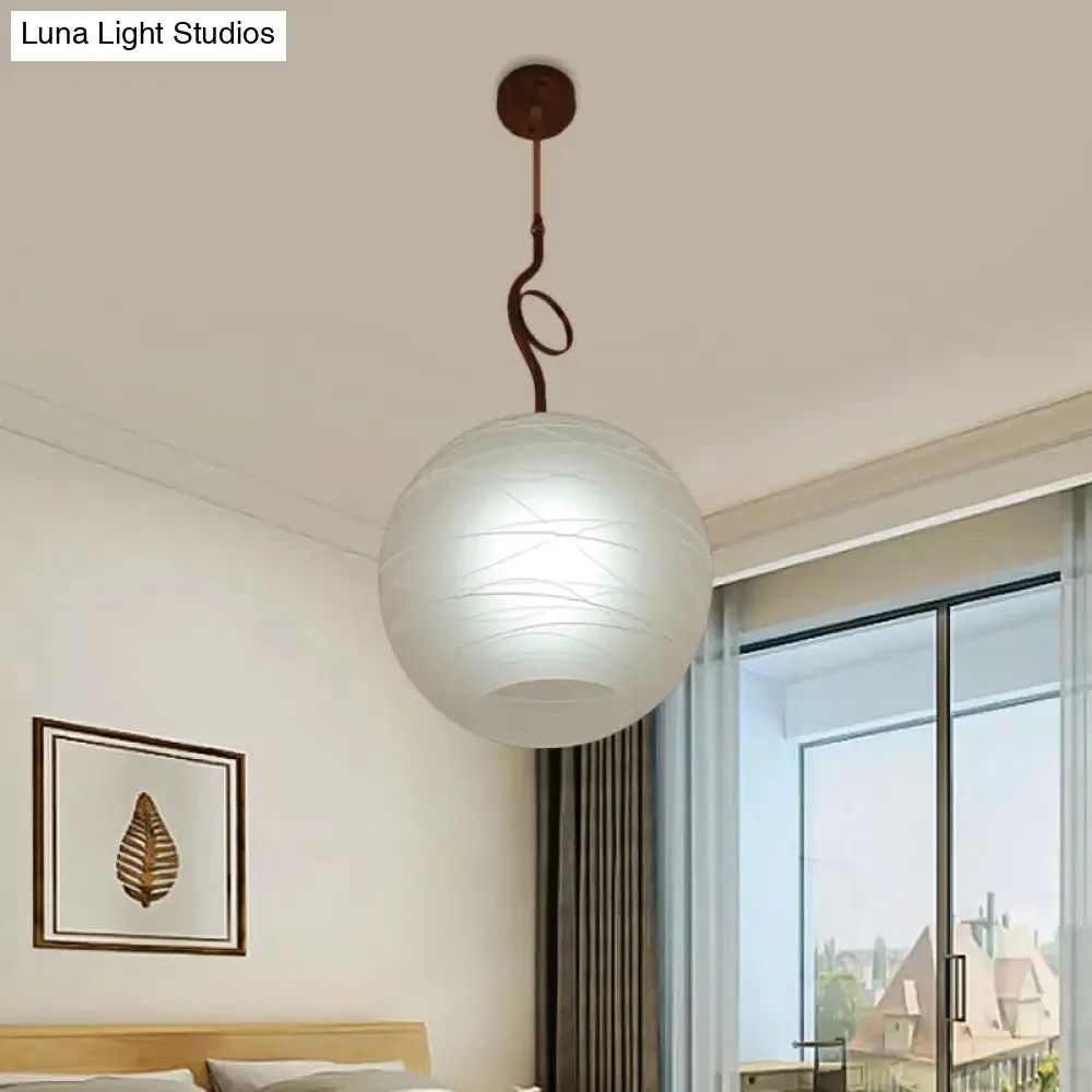 White Glass Ceiling Pendant Lamp - Modern Global Hanging Light Kit with 1 Bulb for Bedroom